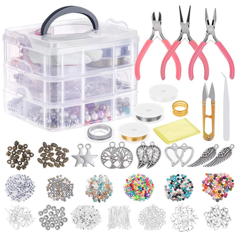 cridoz Jewelry Making Supplies, Jewelry Making Tools Kit with Jewelry Pliers, Beading Wire, Jewelry Beads and Charms Findings for Jewelry Necklace Earring Bracelet Making Repair - Image 1