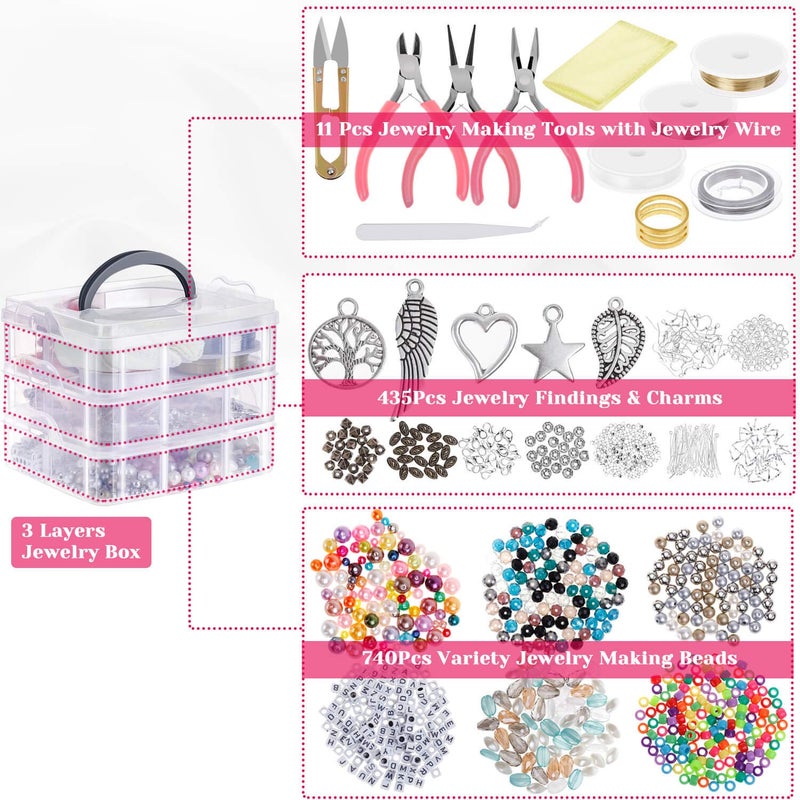 cridoz Jewelry Making Supplies, Jewelry Making Tools Kit with Jewelry Pliers, Beading Wire, Jewelry Beads and Charms Findings for Jewelry Necklace Earring Bracelet Making Repair - Image 3
