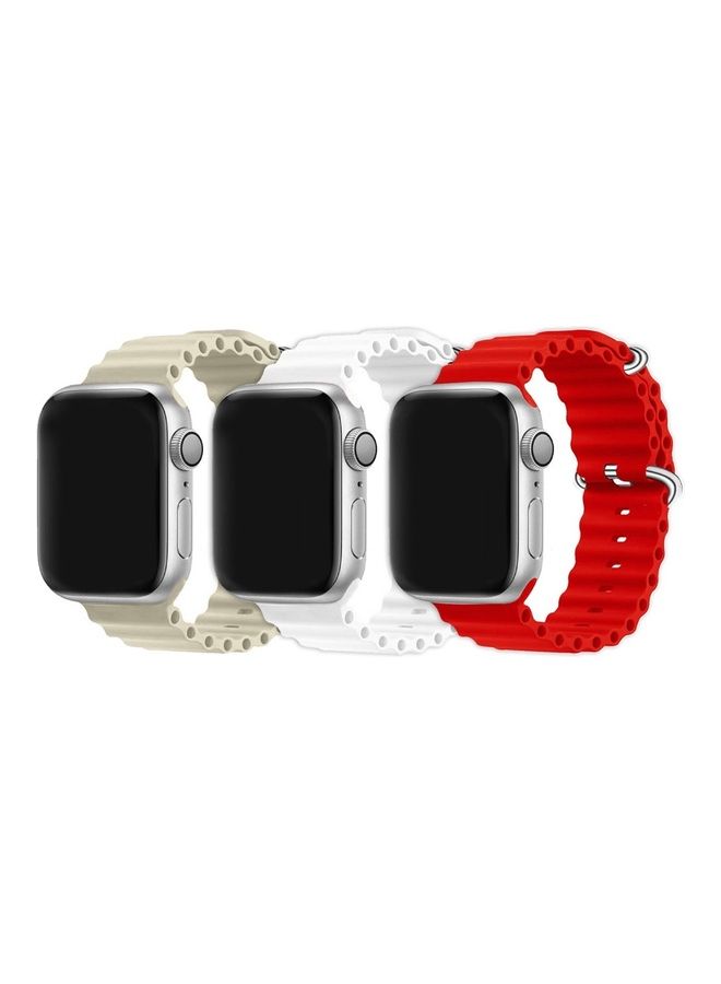 vesus 3Pack for Apple Watch Ocean Band 41mm 40mm 38mm Soft Silicone Loop Strap for iWatch Series 8/7/SE/6/5/4/3/2/1 Beige/White/Red