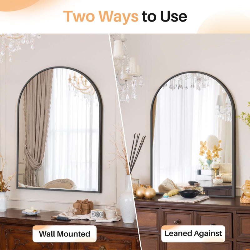 Atilioo Bathroom Mirror for Wall, 30x20 Inch Arched Mirror, Matte Black Metal Framed Bathroom Vanity Mirror for Restroom Farmhouse, Anti-Rust, Tempered Glass, Hanging or Leaning - Image 3