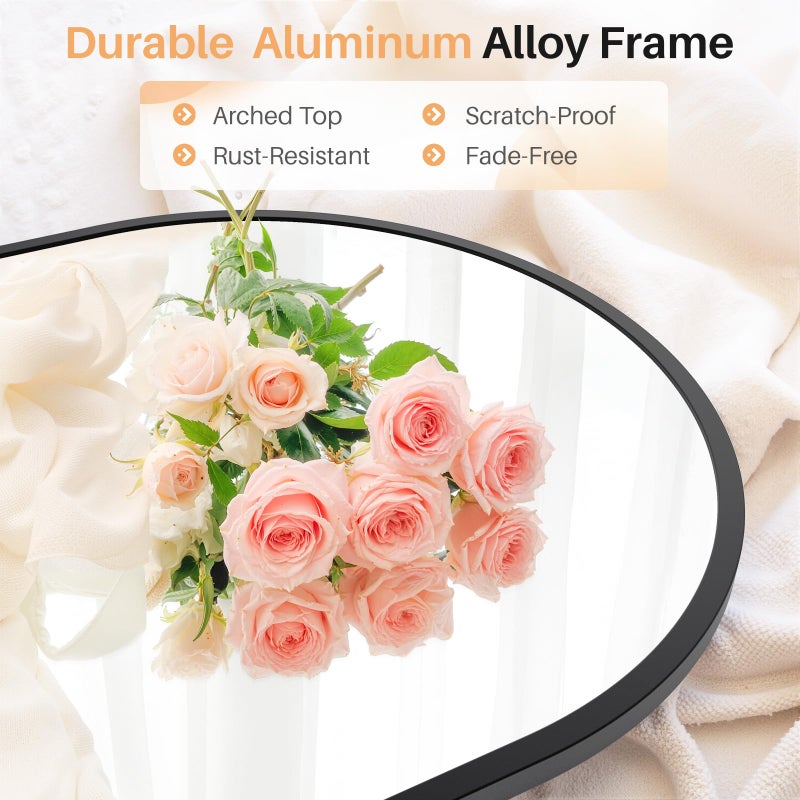 Atilioo Bathroom Mirror for Wall, 30x20 Inch Arched Mirror, Matte Black Metal Framed Bathroom Vanity Mirror for Restroom Farmhouse, Anti-Rust, Tempered Glass, Hanging or Leaning - Image 2
