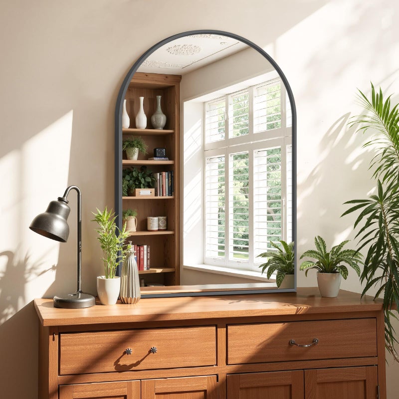 Atilioo Bathroom Mirror for Wall, 30x20 Inch Arched Mirror, Matte Black Metal Framed Bathroom Vanity Mirror for Restroom Farmhouse, Anti-Rust, Tempered Glass, Hanging or Leaning - Image 4