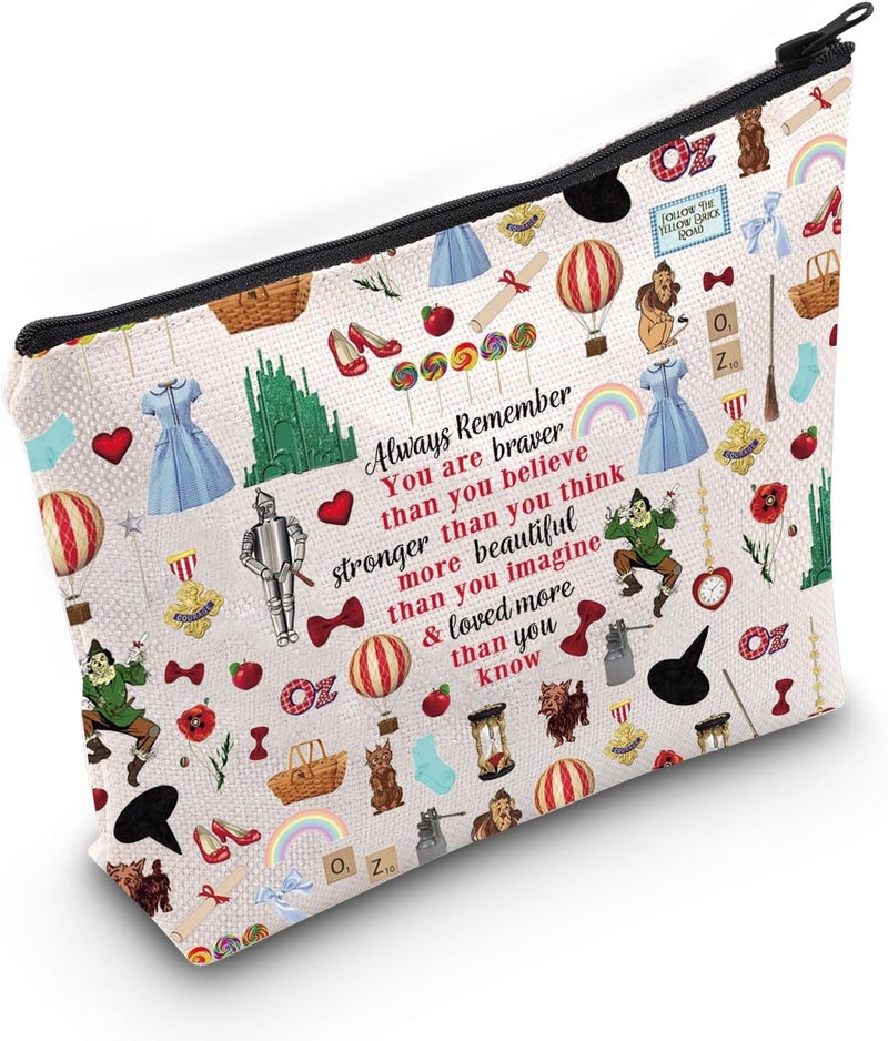 LEVLO Dorothy Cosmetic Makeup Bag Braver Smarter Than You Think Gift with Ruby Red Slippers Zipper Pouch for Women Girls