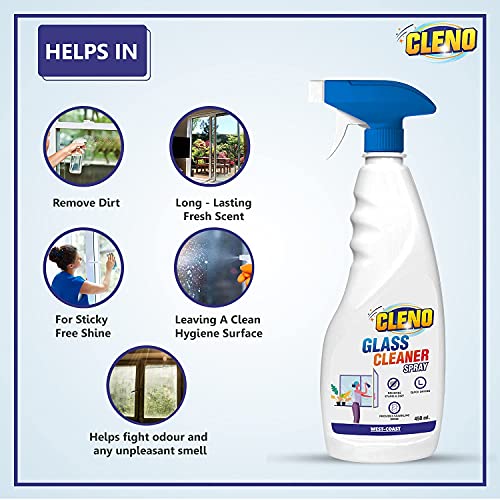 Cleno Glass Cleaner Spray Cleans Tabletops/Mirrors/Glass-Windows/Fridge/Oven/Kitchen Cabinets/Furniture/Car Windows- 450ml (Ready to Use) - Image 3