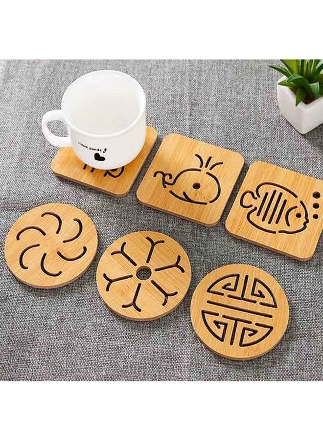 Leeonz Coasters for Drinks-Hot & Cold,Decorative Coasters for Glass, Cups, vases, Candles on Their Dining Table Made of Wood,Random Pattern (Wood, Set of 6) - Image 2