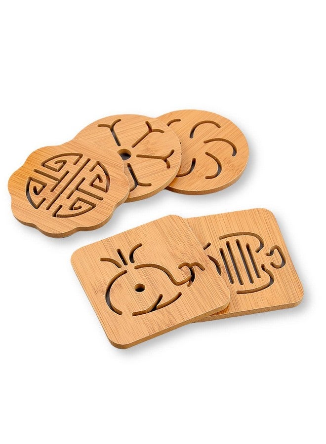 Leeonz Coasters for Drinks-Hot & Cold,Decorative Coasters for Glass, Cups, vases, Candles on Their Dining Table Made of Wood,Random Pattern (Wood, Set of 6) - Image 1