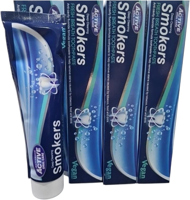 Smokers Tooth Paste Active Oral Care Fresh Mint, Vegan, 4X 100ML with Free Orignial Lip Balm - Image 2