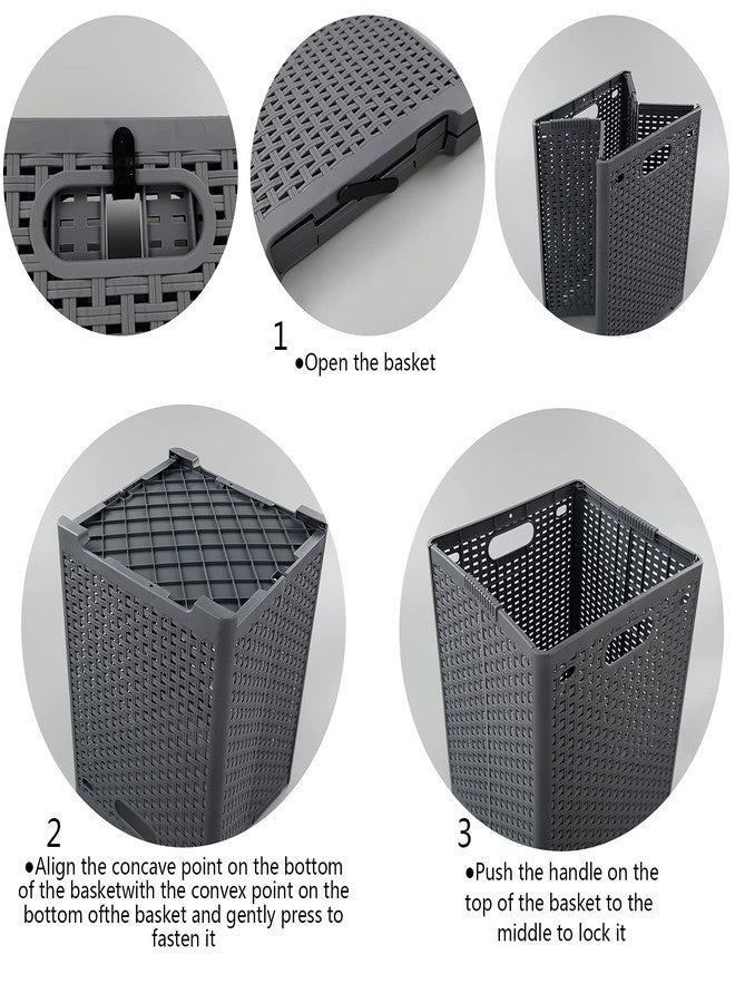 Nicesh 1-Pack Plastic Collapsible Laundry Hamper, Foldable Laundry Storage Baskets, Gray - Image 3