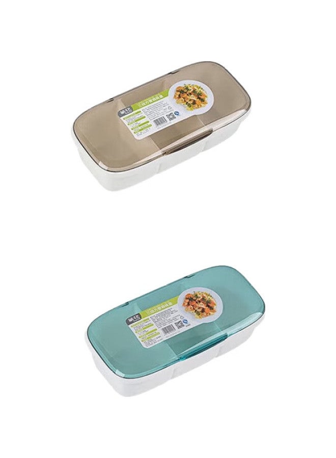CHAHUA Salt And Spice Container, Plastic Kitchen Seasoning Box, Condiment Jar, Storage Spice Container, Three-Compartment Integrated Flip-Lid With Small Spoon - Image 3