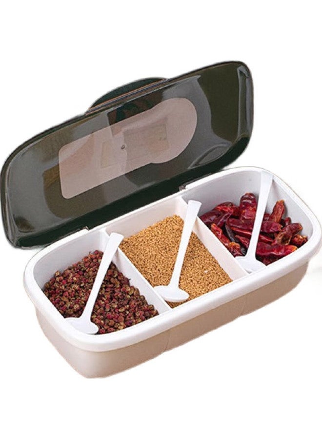 CHAHUA Salt And Spice Container, Plastic Kitchen Seasoning Box, Condiment Jar, Storage Spice Container, Three-Compartment Integrated Flip-Lid With Small Spoon - Image 2