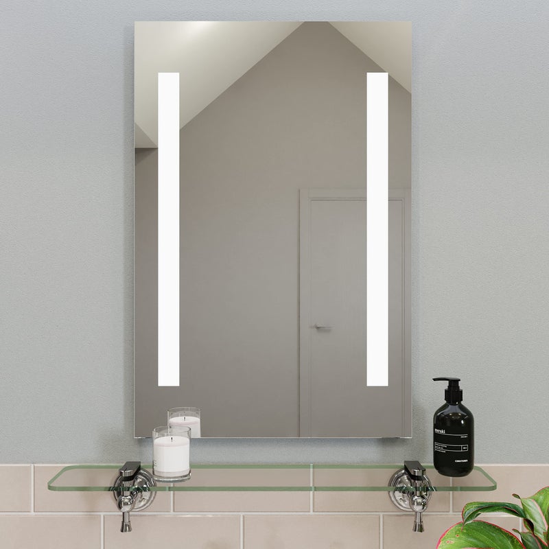 Croydex Thornton Bathroom Mirror with LED Lights Battery Operated with Button Power Switch  Requires 8 x AA Batteries  LED Mirror Bathroom Portrait Orientation Only 60x40cm