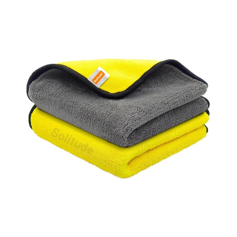 Solitude 2 Pcs Microfiber Cleaning Towel Cloth 40 x 40 cms, 400 GSM Highly Absorbent Dust Lint Free Multipurpose Towels for All Vehicles Bike, Car, Glass Detailing, Cleaning, Washing - Image 1