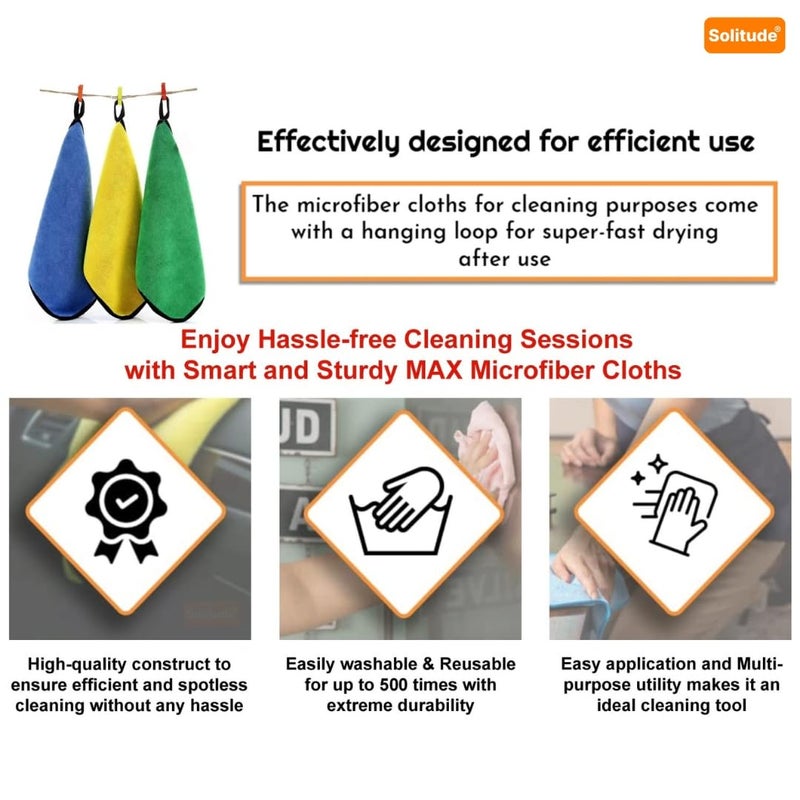 Solitude 2 Pcs Microfiber Cleaning Towel Cloth 40 x 40 cms, 400 GSM Highly Absorbent Dust Lint Free Multipurpose Towels for All Vehicles Bike, Car, Glass Detailing, Cleaning, Washing - Image 4