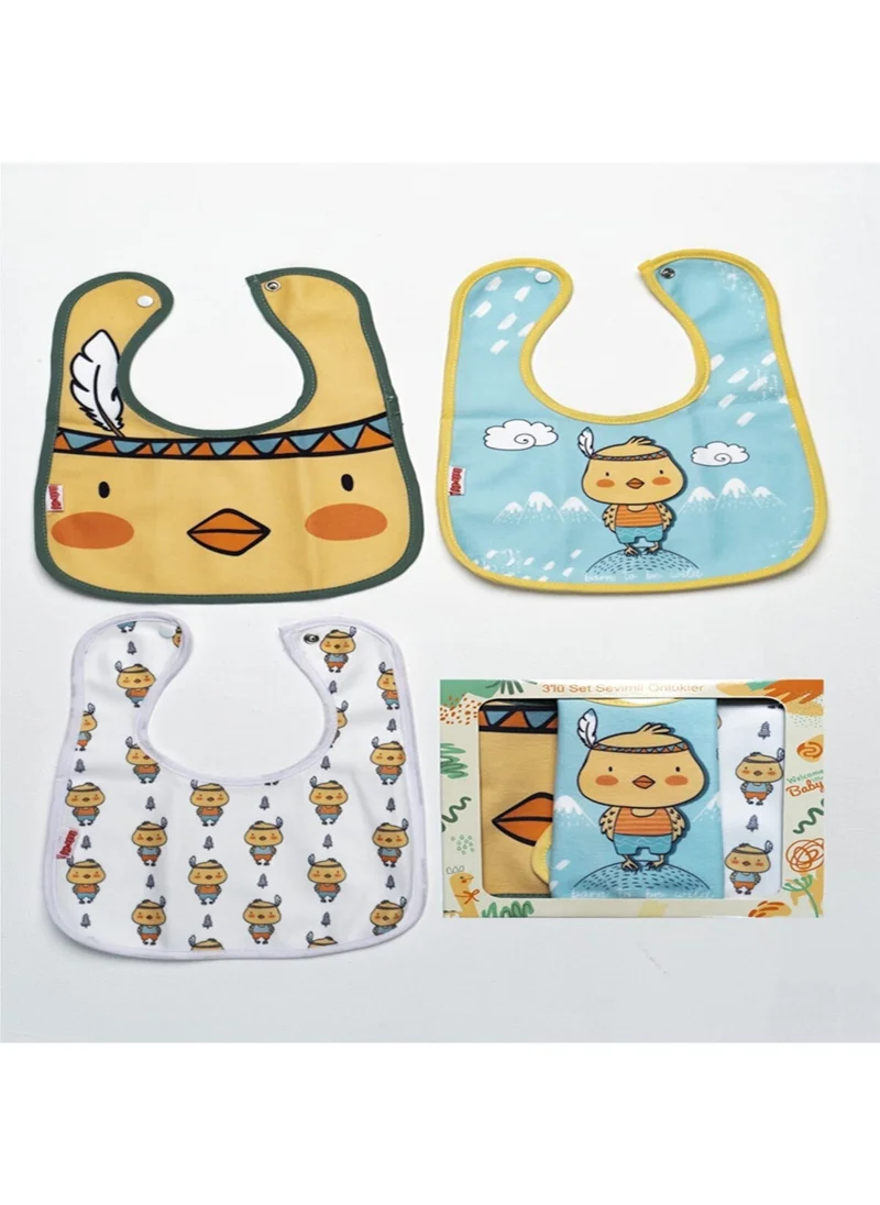 Ada Bebek Çocuk Ada Baby Kid Square 3 Piece Microfiber Bib with Snaps in Its Own Box (Waterproof)