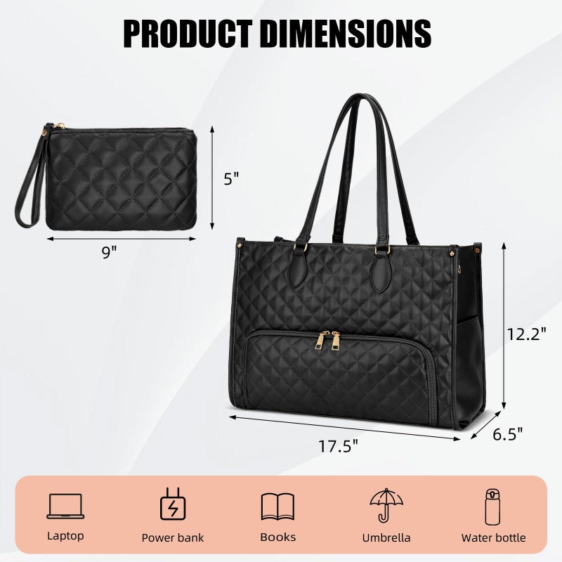 KKXIU Updated 2-in-1 Insulated Lunch Bag & 15.6 Inch Laptop Tote for Women, Large Capacity Thermal Meal Bag with Padded Laptop Compartment, Quilted Work Bag for Office, Teacher, Commuter (Black) - Image 4
