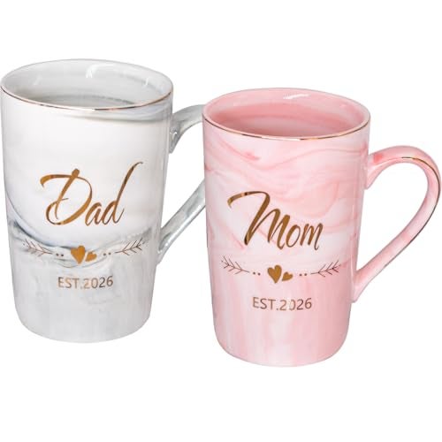 Mugpie Dad and Mom Couple Mugs - New Parents Gifts First Time Pregnancy Gifts EST 2026 Dad and Mom Coffee Mug Set- Elegant Gift for Baby Shower Mother's Day Father's Day - 12.5oz Ceramic Coffee Cup - Image 3
