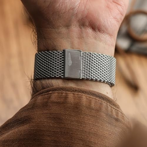WatchGecko Classic Mesh Watch Strap, Polished or Satin Brushed Finish, 18-22mm. Men's Replacement Stainless Steel Band. Quick Release Spring Bars for Easy Changes (Satin, 19mm) - Image 5
