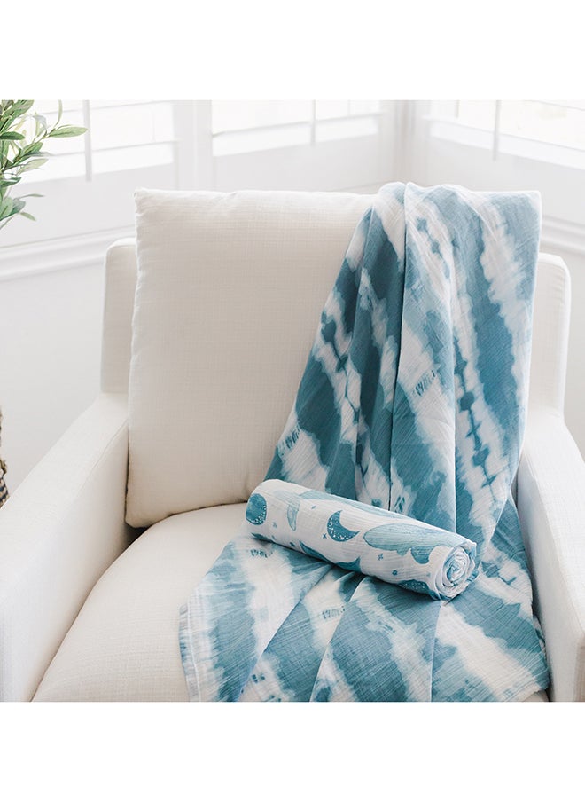 Crane BABY - 2 Piece Soft Muslin Swaddle, Soft Swaddle Wraps For Boys And Girls, Blue Tie - Dye And Whale, 47 Inch X 47 Inch - Image 1