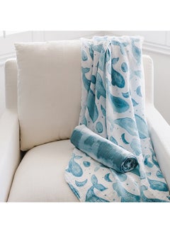 Crane BABY 2 Piece Soft Muslin Swaddle, Soft Swaddle Wraps For Boys And Girls, Blue Tie - Dye And Whale, 47 Inch X 47 Inch  - Image 5