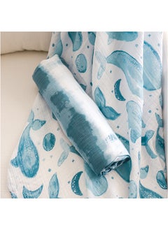 Crane BABY 2 Piece Soft Muslin Swaddle, Soft Swaddle Wraps For Boys And Girls, Blue Tie - Dye And Whale, 47 Inch X 47 Inch  - Image 4