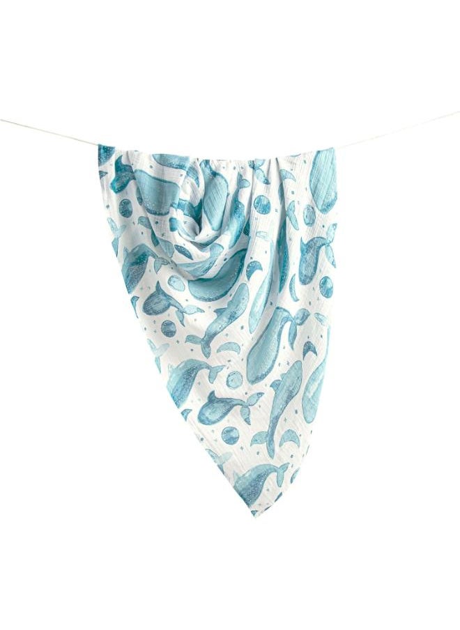 Crane BABY - 2 Piece Soft Muslin Swaddle, Soft Swaddle Wraps For Boys And Girls, Blue Tie - Dye And Whale, 47 Inch X 47 Inch - Image 1