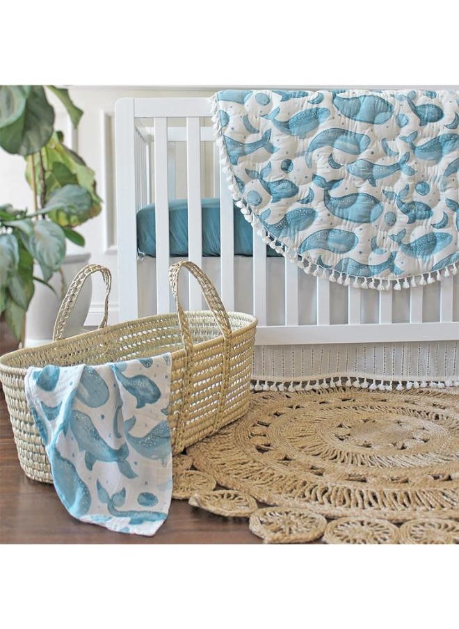 Crane BABY - 2 Piece Soft Muslin Swaddle, Soft Swaddle Wraps For Boys And Girls, Blue Tie - Dye And Whale, 47 Inch X 47 Inch - Image 1