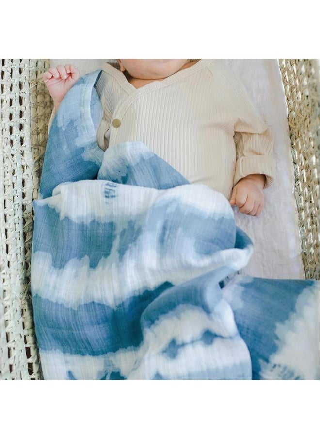 Crane BABY - 2 Piece Soft Muslin Swaddle, Soft Swaddle Wraps For Boys And Girls, Blue Tie - Dye And Whale, 47 Inch X 47 Inch - Image 1