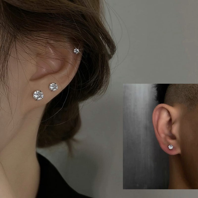 SILBERTALE 3 Pairs 925 Sterling Silver Cubic Zirconia Stud Earrings 6mm-7mm-8mm Set Men Women - Image 5
