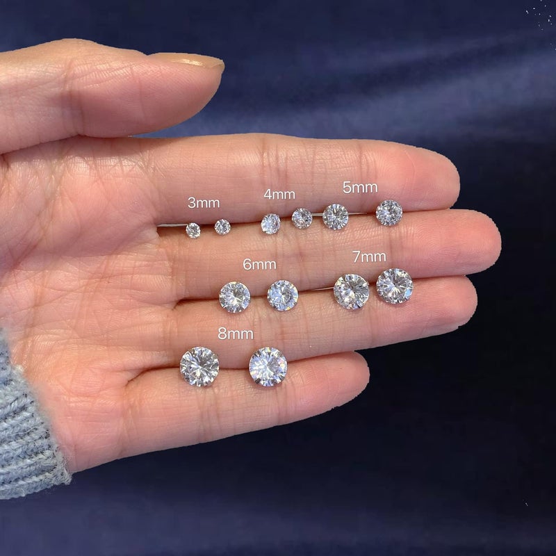 SILBERTALE 3 Pairs 925 Sterling Silver Cubic Zirconia Stud Earrings 6mm-7mm-8mm Set Men Women - Image 4