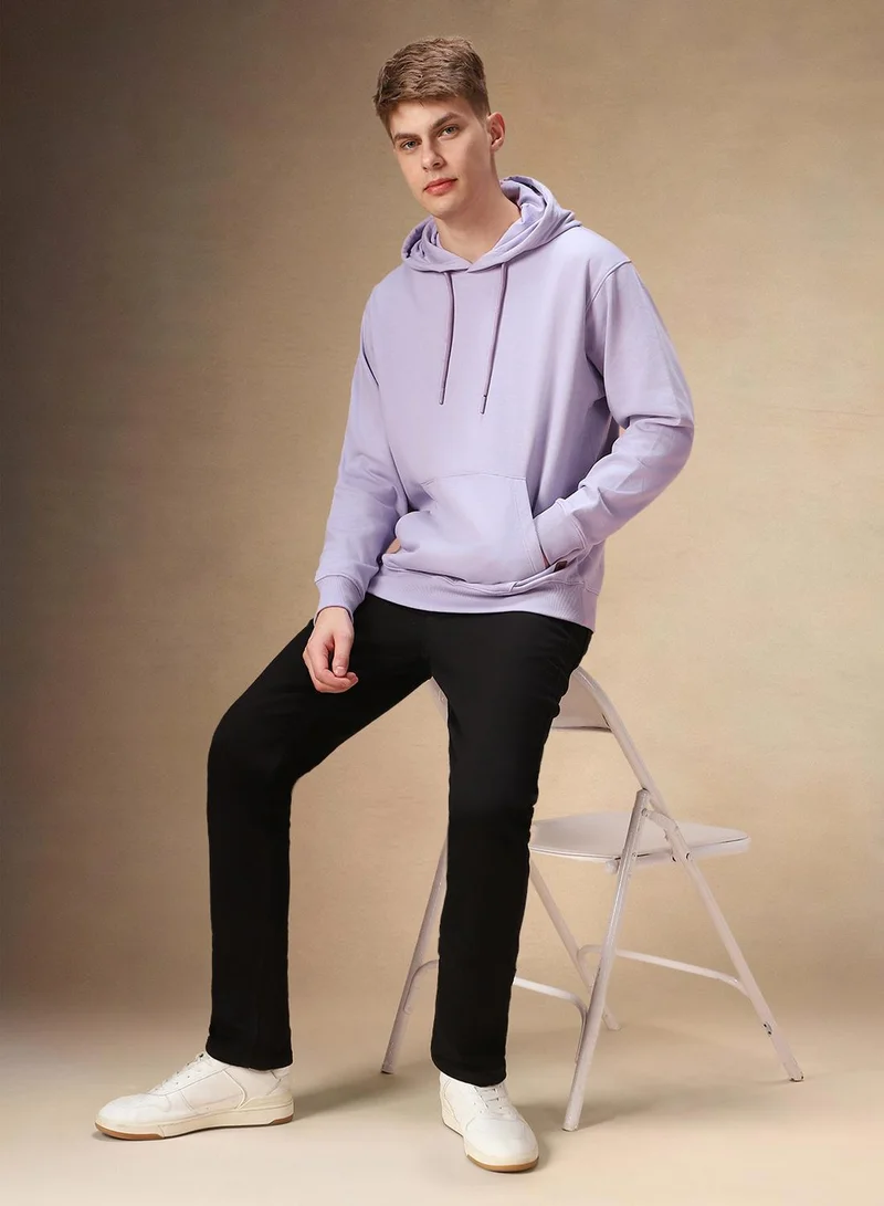 Dennis Lingo Men's Lavender Polyester Blend Solid Regular Fit Sweatshirt