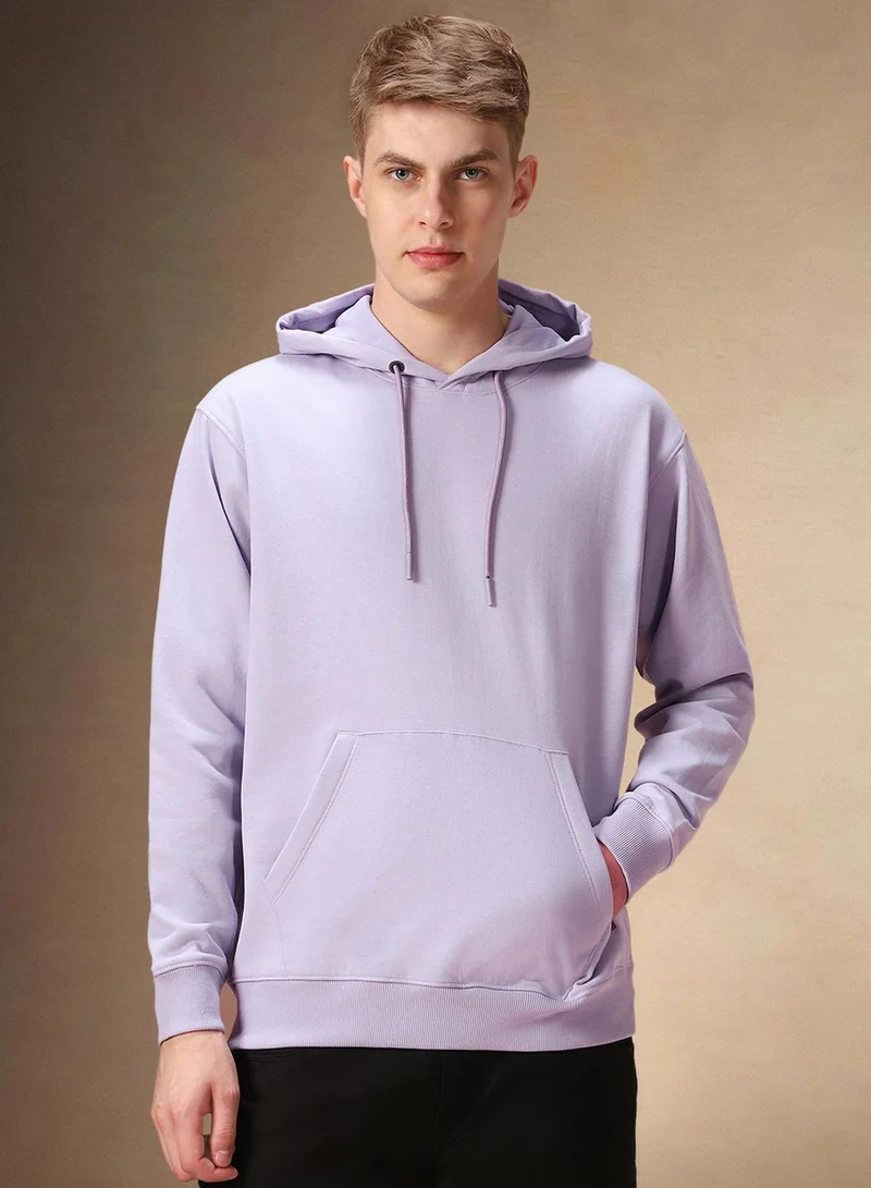 Dennis Lingo Men's Lavender Polyester Blend Solid Regular Fit Sweatshirt