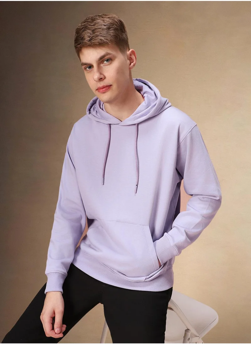 دينيس لينغو Men's Lavender Polyester Blend Solid Regular Fit Sweatshirt
