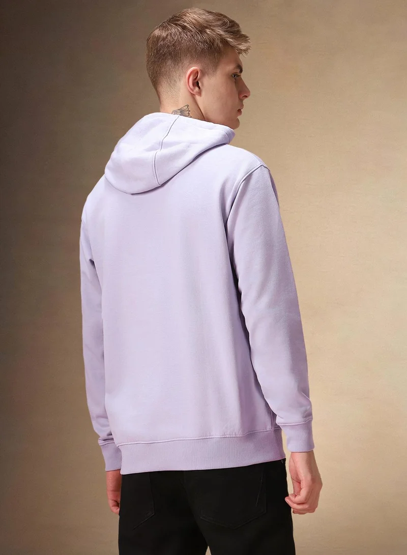 Dennis Lingo Men's Lavender Polyester Blend Solid Regular Fit Sweatshirt