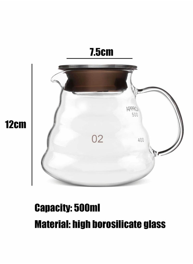 KASTWAVE - Glass Coffee Kettle, Thickened Heat Resistant Glass, Glass Hand Coffee Pot, Cloud Pot Filter Cup Filter Sharing Pot Household Coffee Pot, Coffee Pitcher (500ML) - Image 1