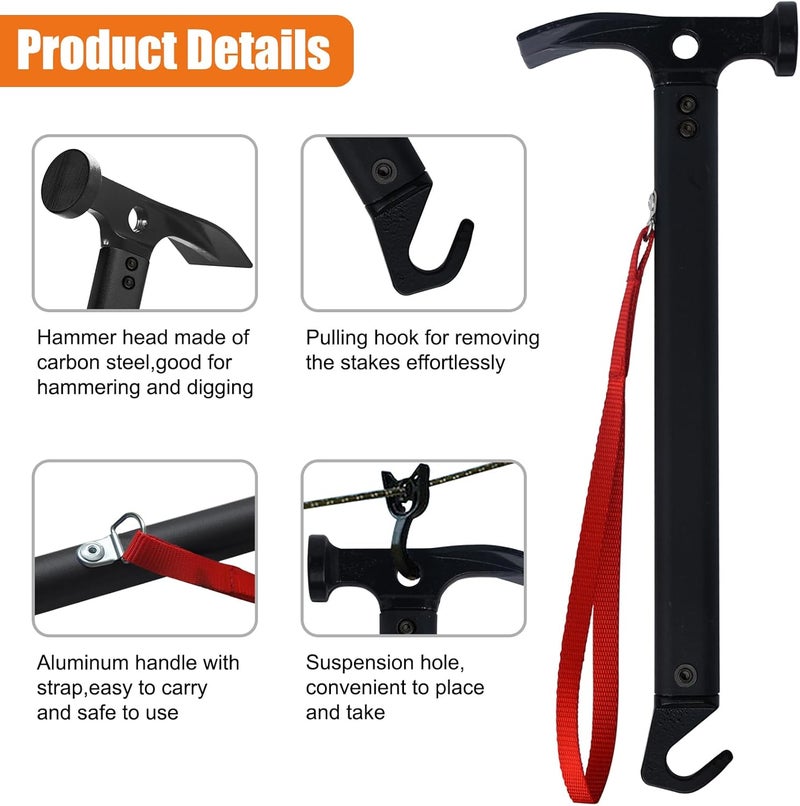 Eurmax USA Hiking Camping Tent Stakes and Hammer Set Lightweight Multi-Function Tent Hammer with Tent Stake Remover,Tent Pegs for Camping, Hiking, Backpacking, Gardening(Orange Stopper Stakes) - Image 3