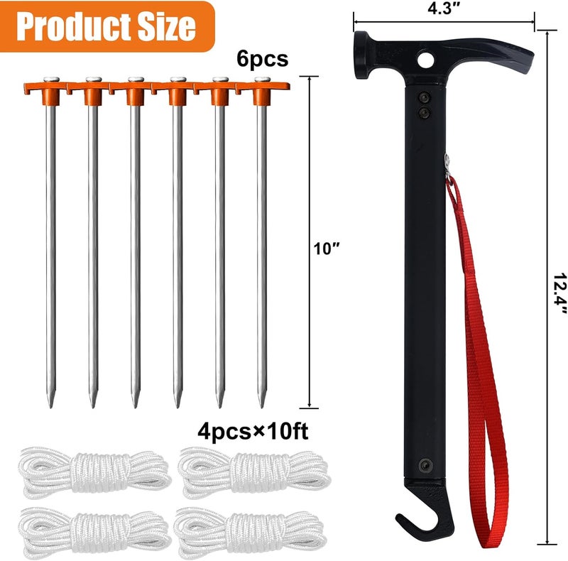 Eurmax USA Hiking Camping Tent Stakes and Hammer Set Lightweight Multi-Function Tent Hammer with Tent Stake Remover,Tent Pegs for Camping, Hiking, Backpacking, Gardening(Orange Stopper Stakes) - Image 5