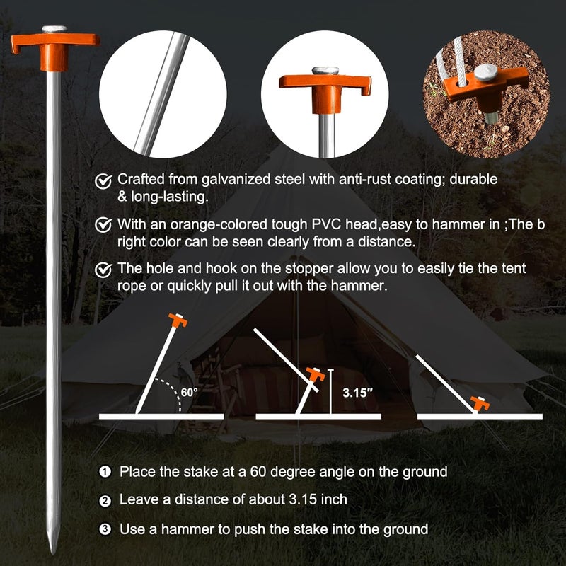 Eurmax USA Hiking Camping Tent Stakes and Hammer Set Lightweight Multi-Function Tent Hammer with Tent Stake Remover,Tent Pegs for Camping, Hiking, Backpacking, Gardening(Orange Stopper Stakes) - Image 4