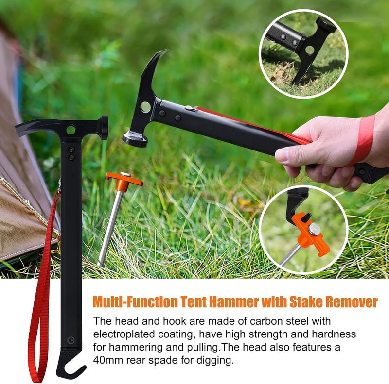 Eurmax USA Hiking Camping Tent Stakes and Hammer Set Lightweight Multi-Function Tent Hammer with Tent Stake Remover,Tent Pegs for Camping, Hiking, Backpacking, Gardening(Orange Stopper Stakes) - Image 2