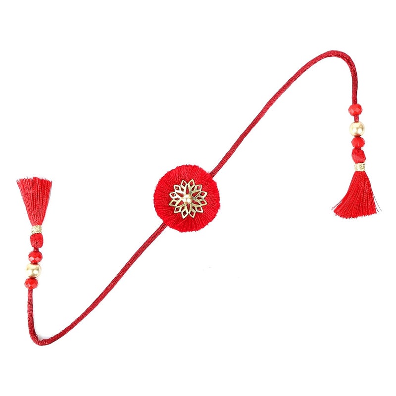 MASQ by Q-One FRINGE Designer Rakhi Set with Roli Chawal & Moli for Men (Pack of 1) | Embroidered Handcrafted Raksha Bandhan Bracelet for Brother - Image 1