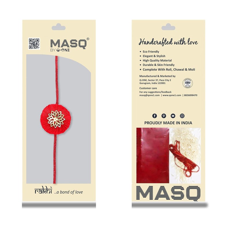 MASQ by Q-One FRINGE Designer Rakhi Set with Roli Chawal & Moli for Men (Pack of 1) | Embroidered Handcrafted Raksha Bandhan Bracelet for Brother - Image 5