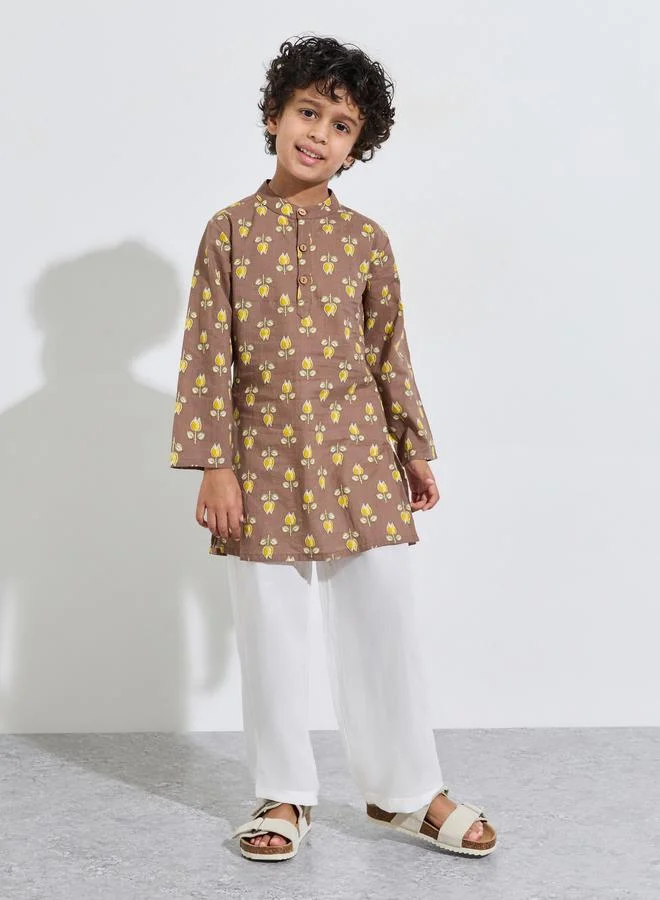 Amirah Boys Printed Kurta and Solid Pants Set