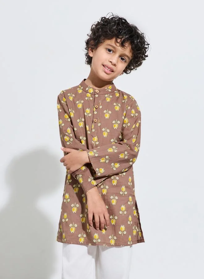 Amirah Boys Printed Kurta and Solid Pants Set