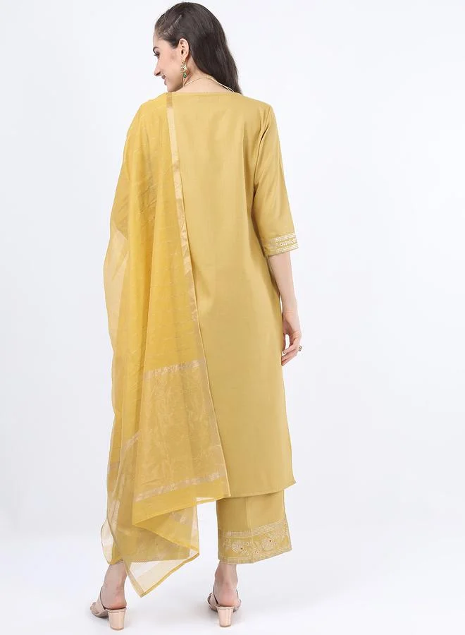 Ketch Pack of 3 - Foil Print Kurta, Palazzos & Dupatta by Styli