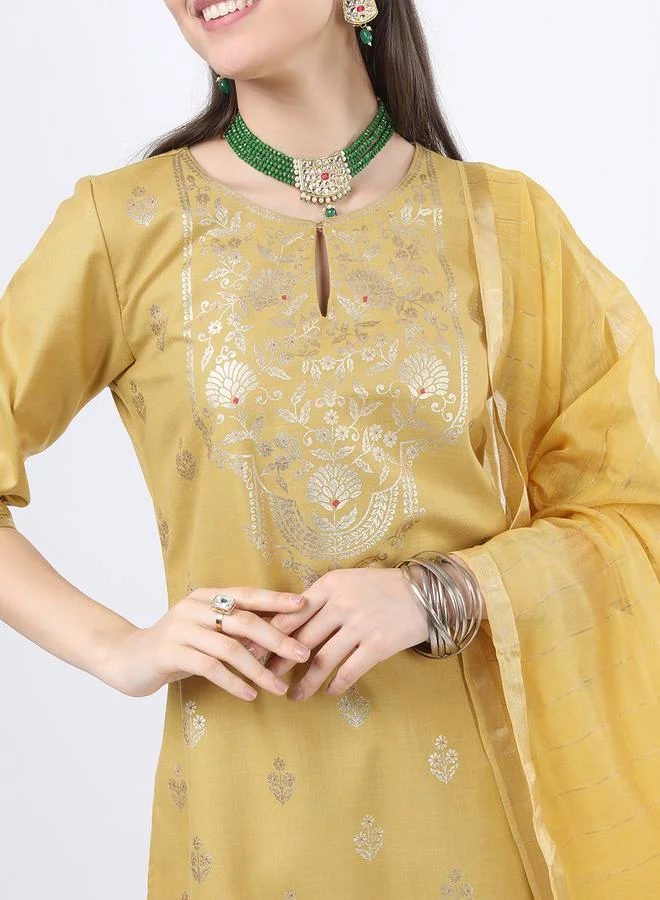 Ketch Pack of 3 - Foil Print Kurta, Palazzos & Dupatta by Styli