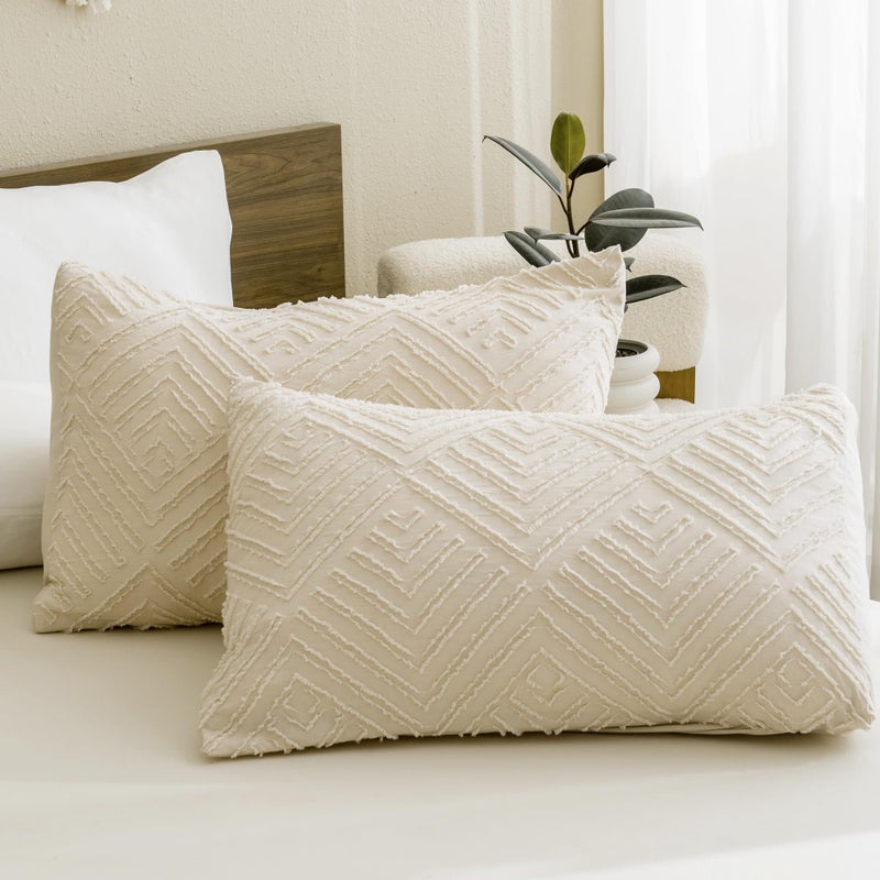 Andency مجموعة Beige Boho الحجم الكامل الحجم مجموعة 3 قطع Chevron معنقدة مزرعة خفيفة الوزن وفراش رقيقة مجموعة سرير Set (79x90in المعزي و 2 وسادة شامز) - Image 5