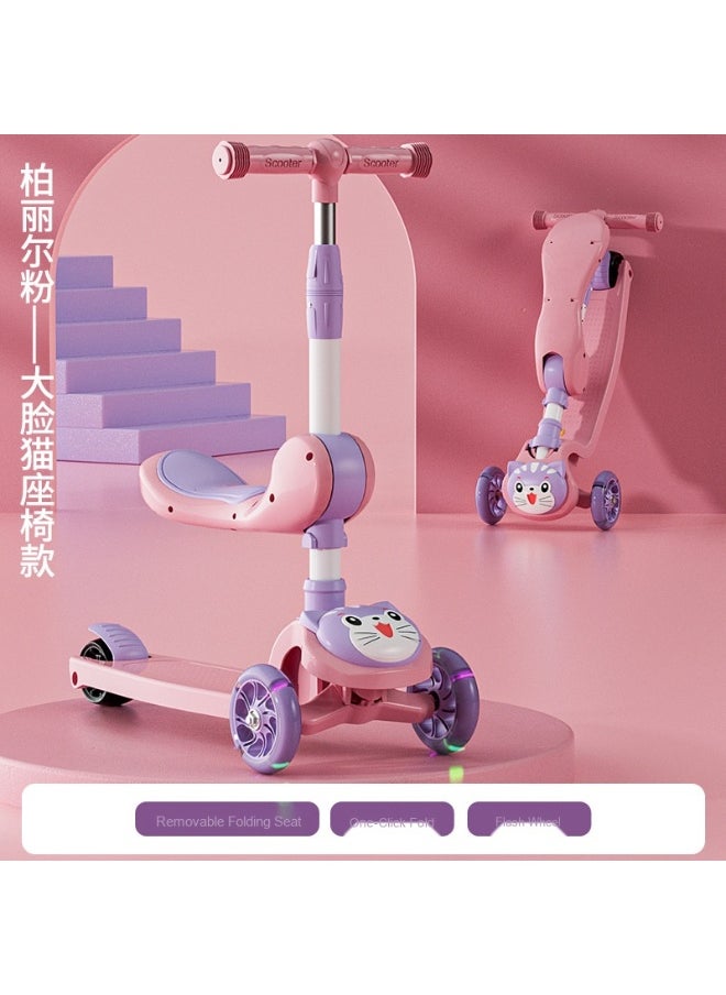 Shuer - Children's Scooter Can Sit And Ride Led Light Flashing Wheel Adjustable Height Foldable Scooter Outdoor Activities For Boys Girls - Image 1