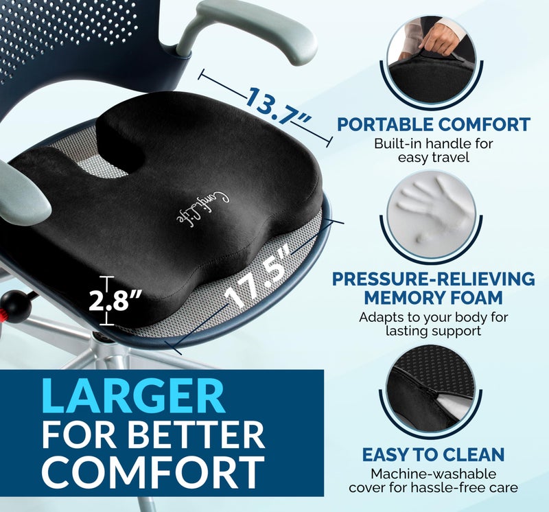 ComfiLife Premium Gel u0026 Memory Foam Seat Cushion â€“ Doctor Recommended Office Chair Cushion, Car Seat Cushion â€“ Chair Cushions for Back u0026 Sciatica Pain Relief â€“ Seat Cushions for Office u0026 Desk (Black) - Image 5