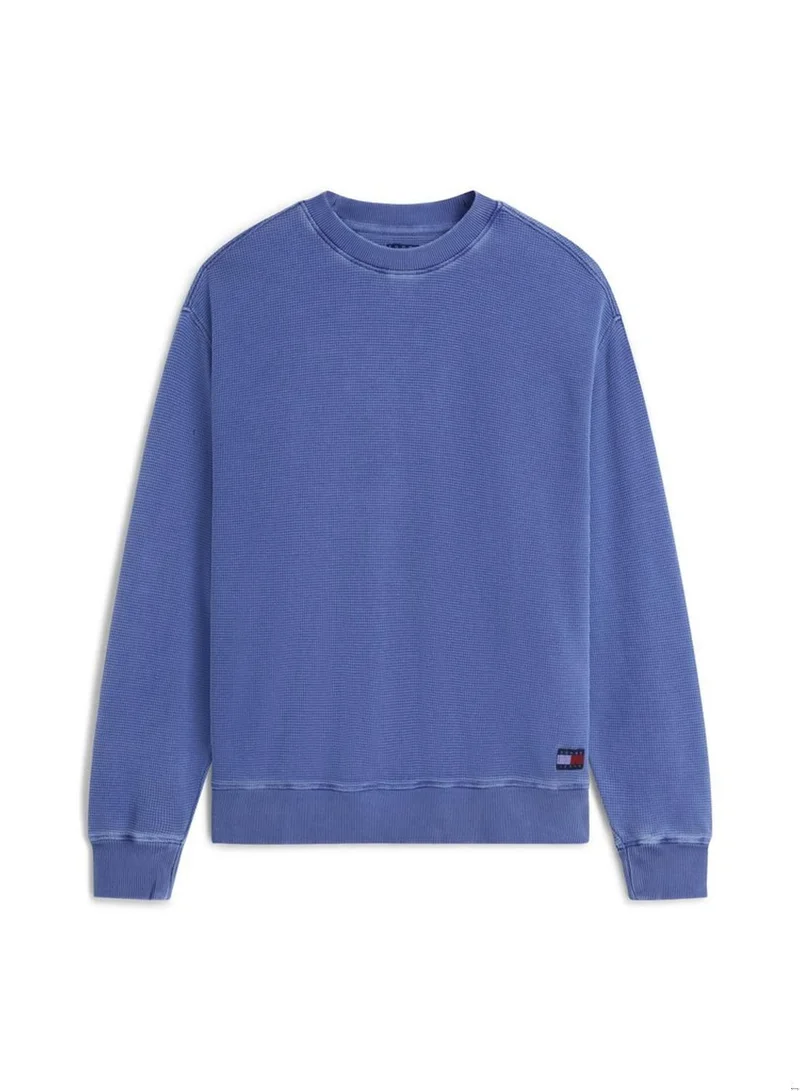 Tommy Jeans Blue Storm Washed Waffle Knit Relaxed Sweatshirt for Men | Best Price UAE