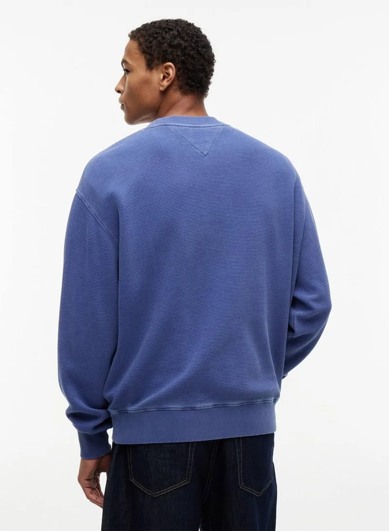 Tommy Jeans Blue Storm Washed Waffle Knit Relaxed Sweatshirt for Men | Best Price UAE