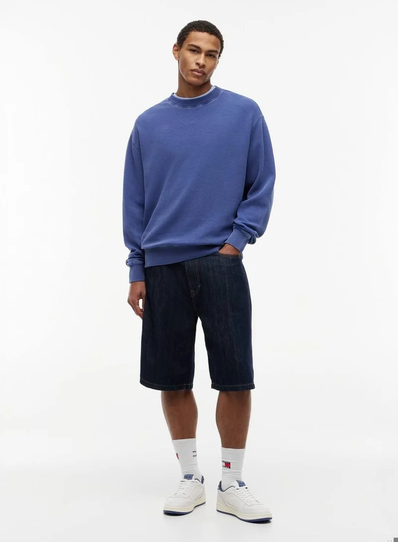 Tommy Jeans Blue Storm Washed Waffle Knit Relaxed Sweatshirt for Men | Best Price UAE